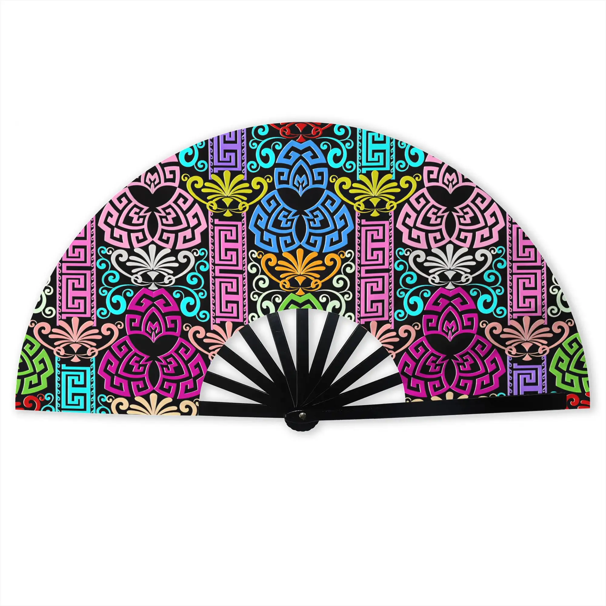 Greek key Meander Baroque Style Folding Hand Fan  Polyester Fabric Fan Funny Summer Accessory Decorative Fans
