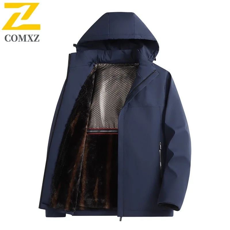 سترة مبطنة بالقطن للرجال من COMXZ، غطاء محرك السيارة قابل للإزالة، سميكة للأعمال والتزلج والسفر، سترة مبطنة ثلجية مقاومة للرياح، سترة جرافين شتوية