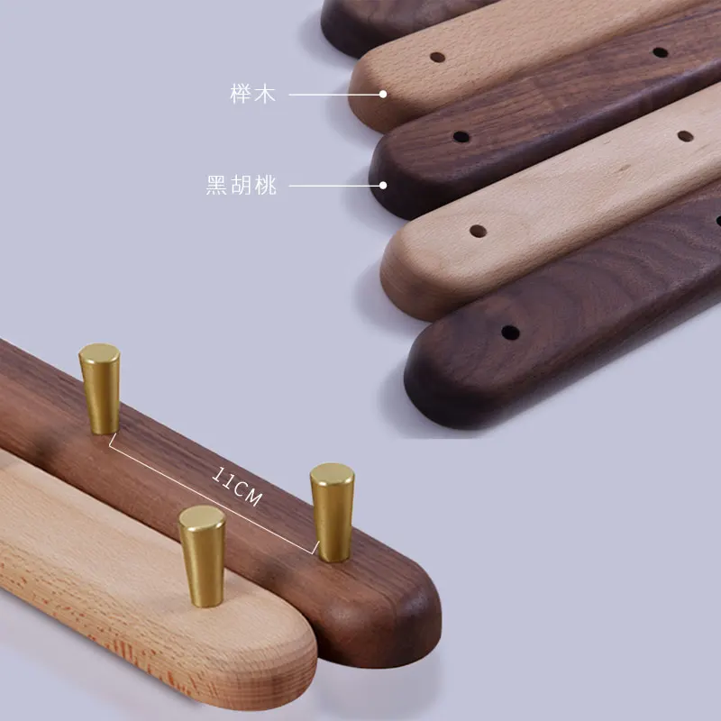 Solid wood wall mounted clothes hook Bathroom Clothing and Hat Storage Key storage hook home decoration Punching installation