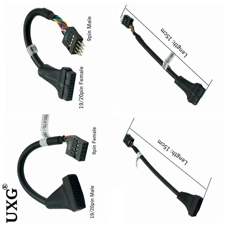 19/20 Pin USB 3.0 Female to 9 Pin USB 2.0 Male & Female Motherboard Header Adapter Cable 15CM for Desktop