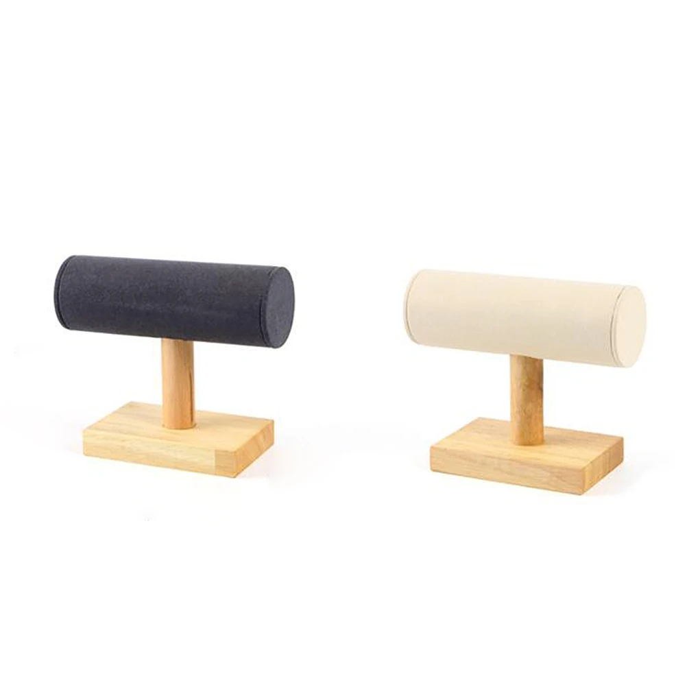 الصلبة الخشب عرض الرف T-شكل الإسورة سوار حامل ساعات التخزين المنظم البيج سوار أنبوب حامل صغير