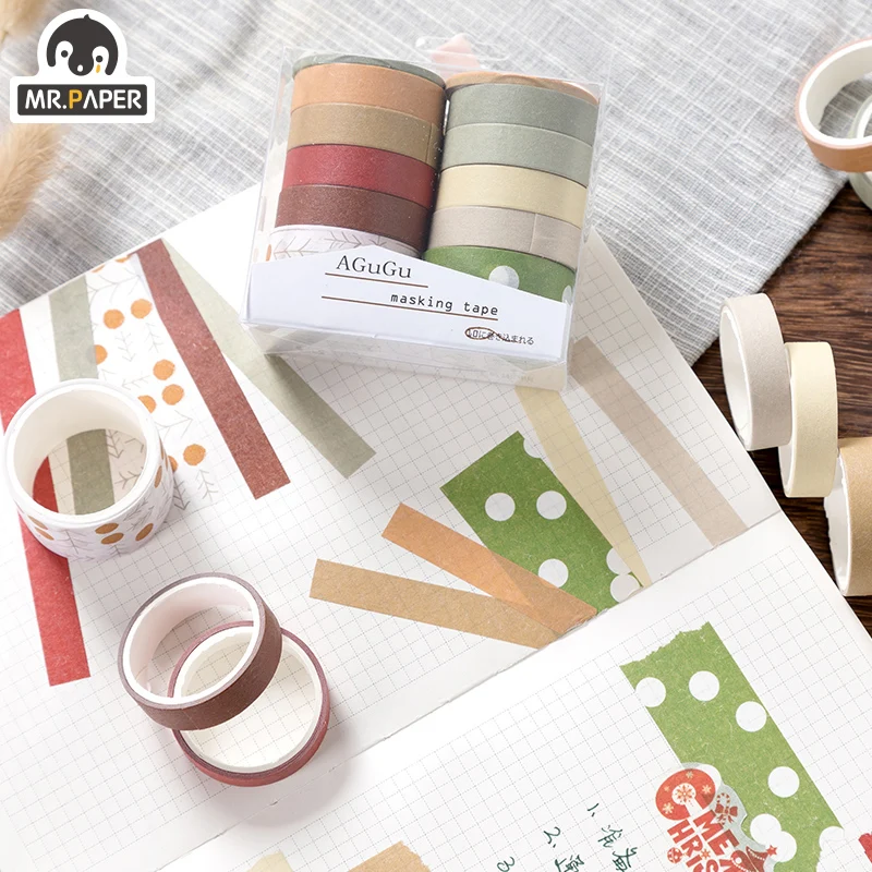 Mr. Paper-cintas Washi de colores del arcoíris, 10 diseños, DIY, decorativas, creativas, japonesas, Kawaii