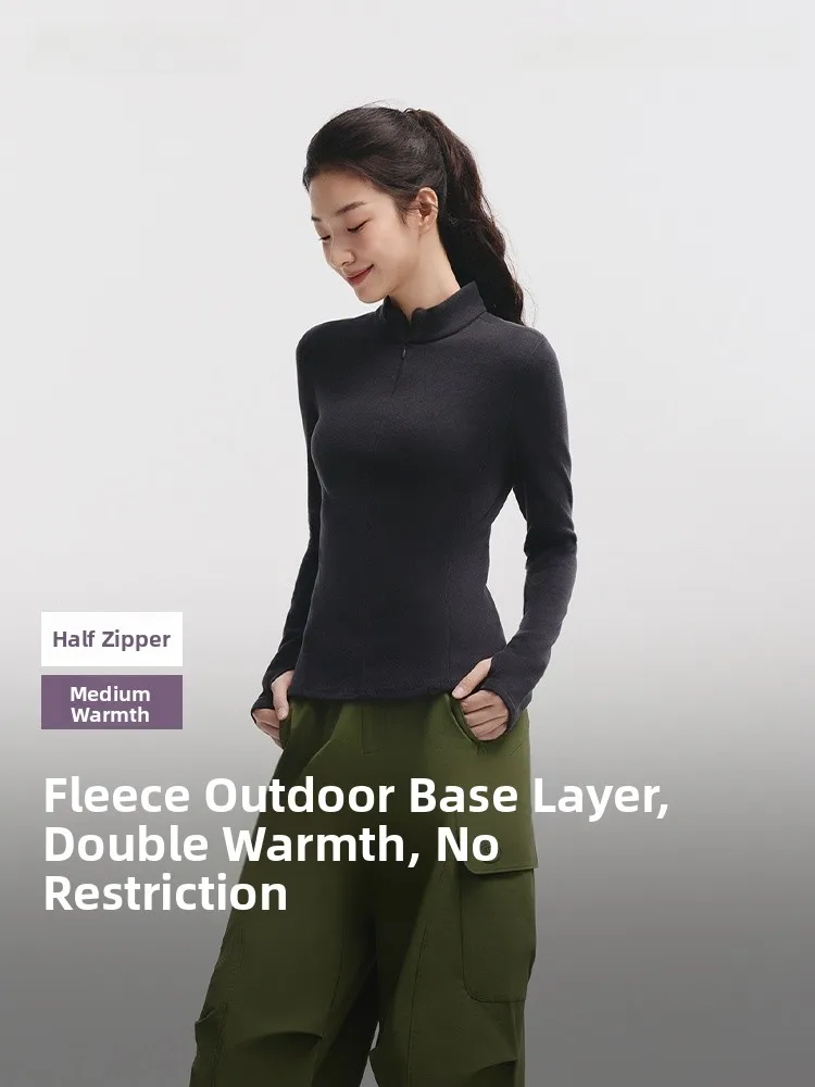 

Banana Le Ladies Outdoor Long Sve Fce Lined Slim Fit Base irt f Zip T-irt Breathable Skin Friendly Thiened A...