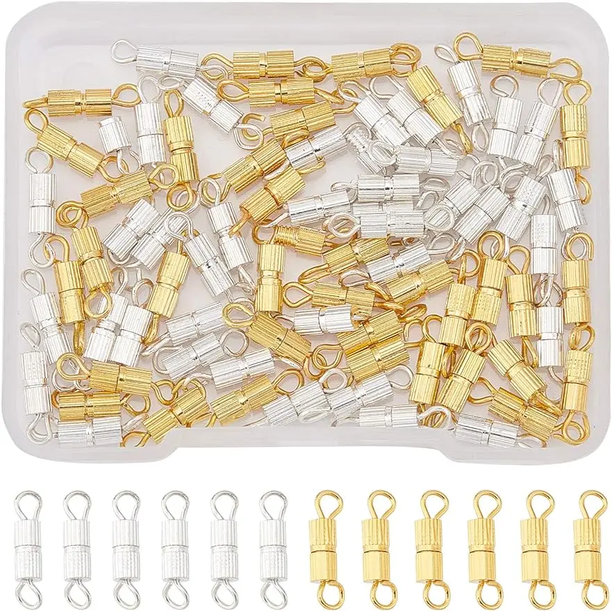 

100PCS 14mm Barrel Screw Clasp Tube Brass Screw Twist Clasps 2 Colors Brass Fastener Cord End Caps for DIY Jewelry Bracelet