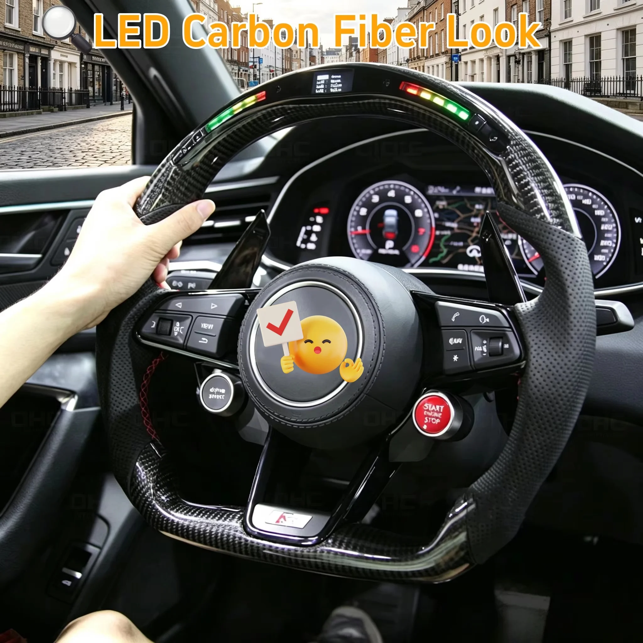 Carbon Steering Wheel For Audi A4 A5 A6 A7 A8/S3 S4 S5/RS3 RS4 RS5 RS6/R8 LED Customized Fiber Look Leather Car Steering Wheel