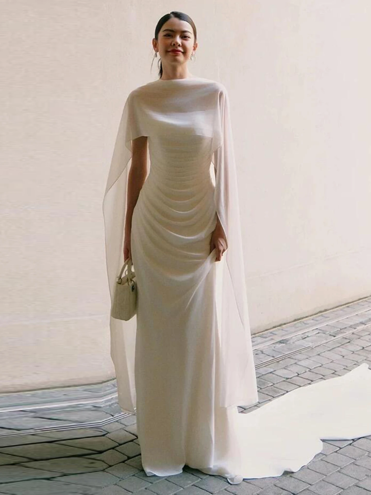 

Ele Simple Bridal Gown in Soft Satin Fi Tail Design White Morning Robe for Wedding Korean Sle Long Dr with Belt