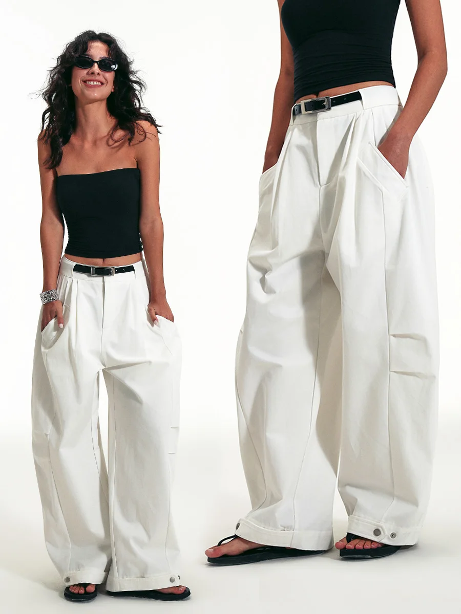 

Loose Fit Balloon Pants High Waist Cotton Workwear Trousers Adjustable Cuff Pure Cotton Comfortable Lazy Sle Women's Faion
