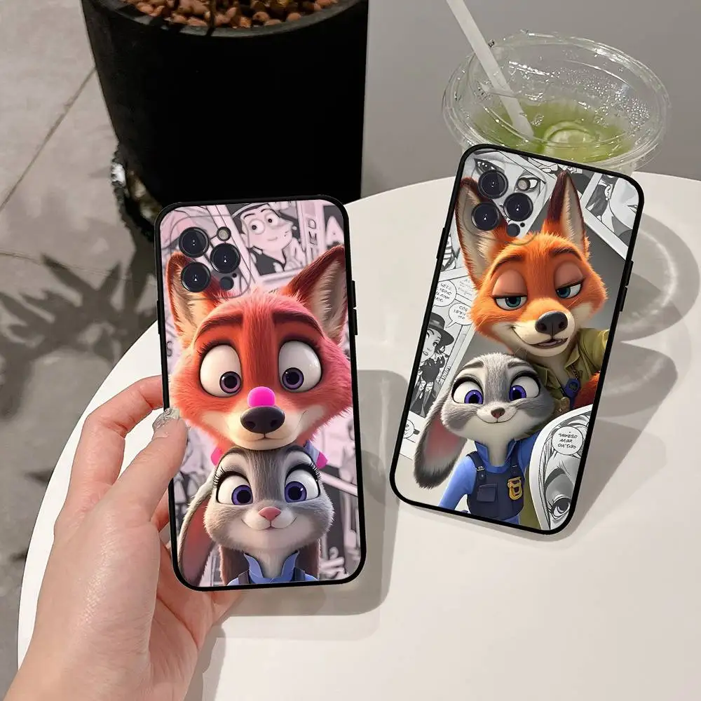 Zootopia Nick Judy جراب هاتف آيفون 16 15 14 11 12 13 Mini Pro XS Max Cover 6 7 8 Plus X Funda Shell
