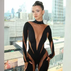 Sexy Sheer Street Jumpsuit Women Mesh One Piece Outfit 2024 New Arrival Spring Pencil Pant Female Fashion Street Short Jumpsuit