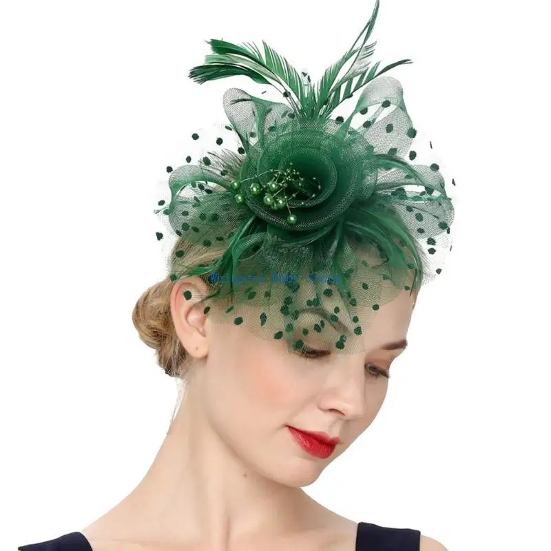 U90E Trendy Feathered Flower Fascinator Hat Headwear For Prom Cocktail Party