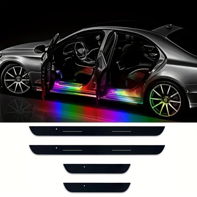 

4PC Car Door Sill Plate LED Lights Wireless Car Door Lights Auto-Sensing Led Door Sill 12 Transformation Modes for All Car Model