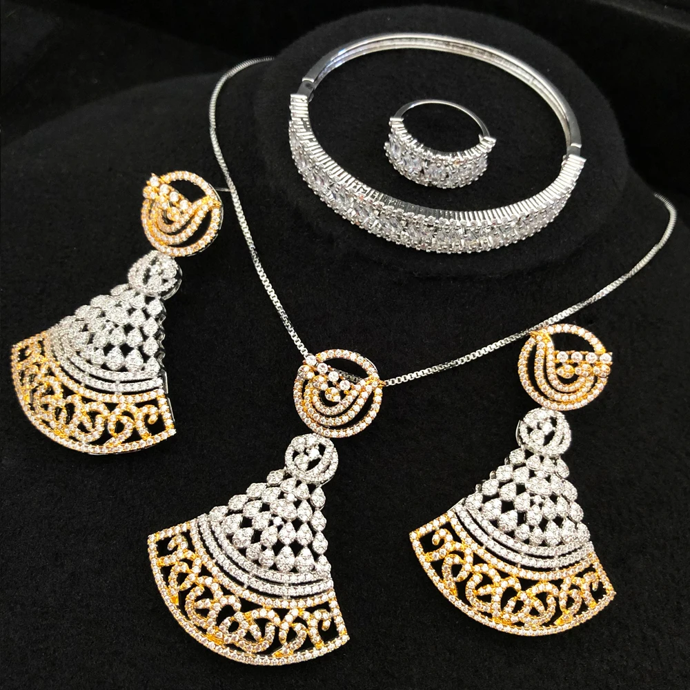 Missvikki Luxury Cute Necklace Earrings Bracelet Rings Jewelry Sets 4PCS For Women Indian Nigerian Wedding Jewelery Set Gift