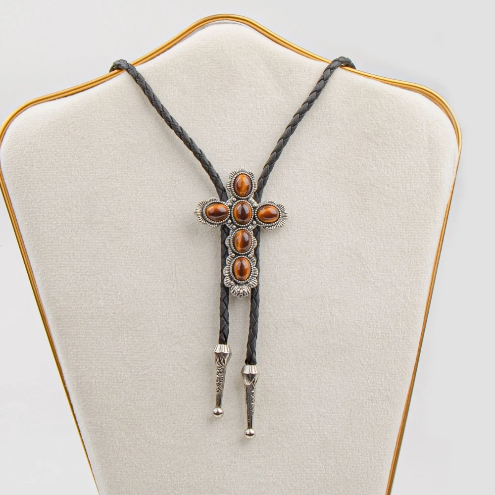 Retro Punk Denim Bolo Tie for Men Fashion Necktie Cross Turquoise Sweater Chain Alloy Necktie Accessory Casual Jewelry
