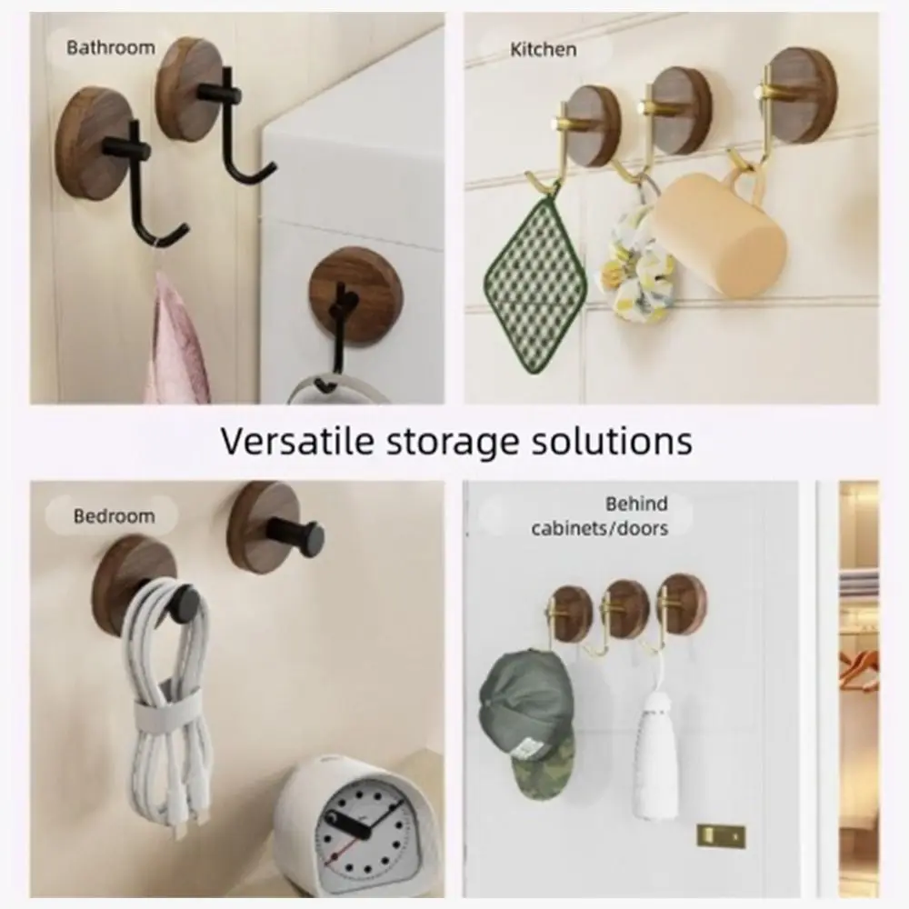 Northern Europe Wood Wall Mount Hook Self-adhesive Waterproof Storage Hanger Black White No Drill Towel Rack Ornament
