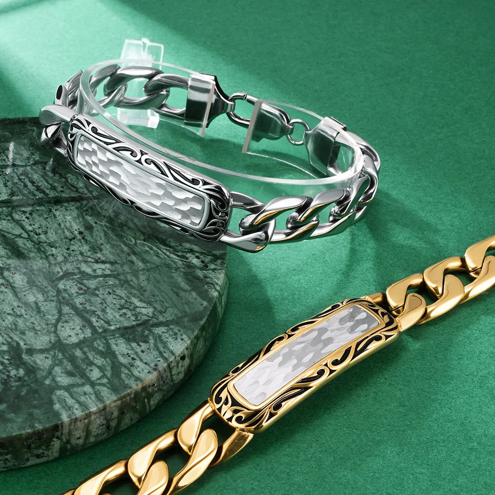 2026 New Men's Hand-Forged Hammered Texture Stainless Steel Bracelet | European-American Tough Guy Fashion Jewelry Gift Trend