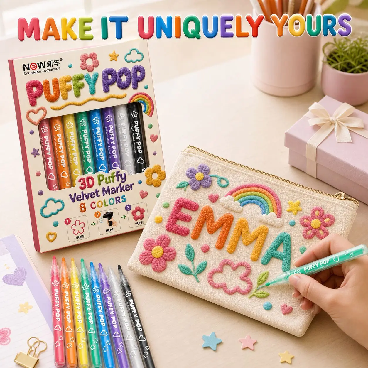 8 Colors Puffy Paint Pen Set 3D Expanding Bubble Marker for DIY Card Making Scrapbooking Art Craft Supplies