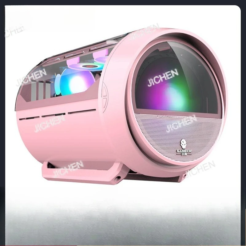 Transparentes Panorama-Rund-RGB-Computergehäuse, wassergekühltes, speziell geformtes Desktop-Game-Internetcafé