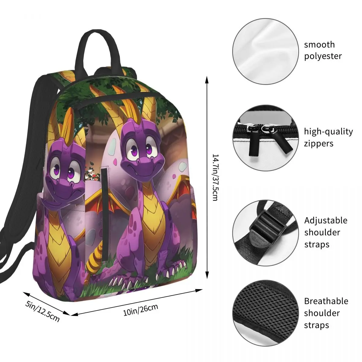 Spyro Pattern Backpack Student Boys Girls BookBag Children School Bag Laptop Shoulder Bags for Men Women