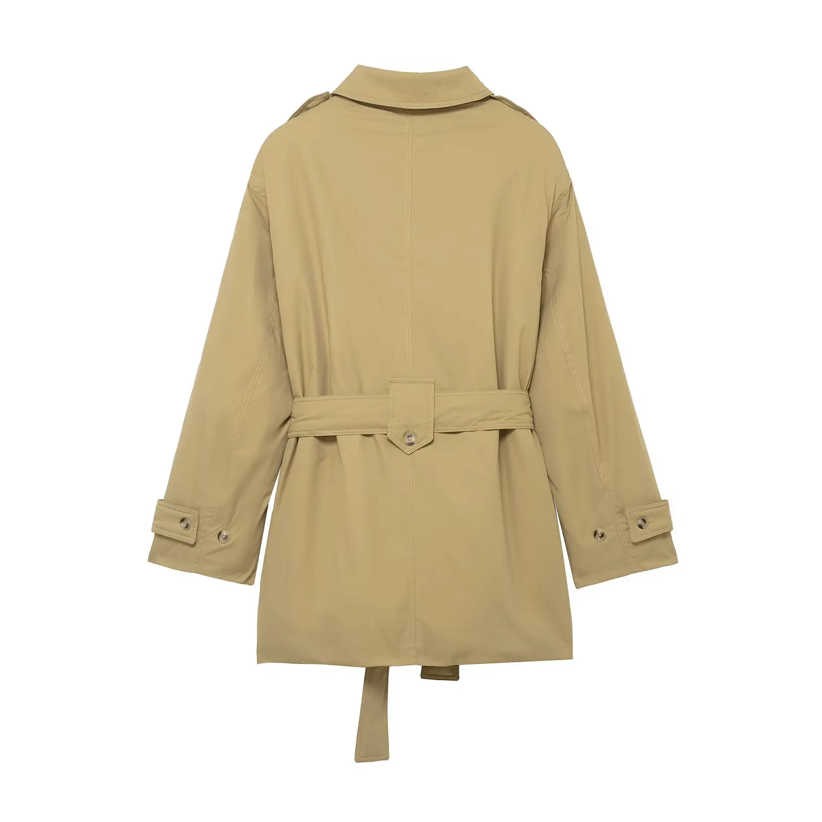 NINE ZAR Women's Loose Workwear Style Jacket Coat Pure Color with Belt Stitching Windbreaker Long Sleeve Mid-Length Coat