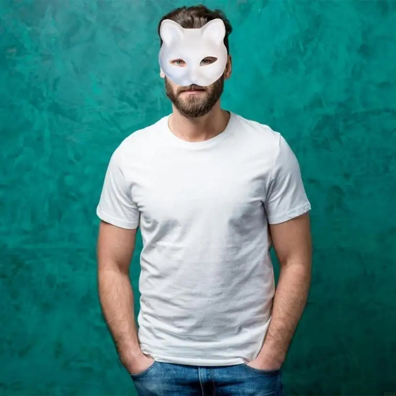 

B95F Unpainted Masquerades Mask Cats Face Mask for Halloween Including Furry Fabric Trim Net Cloth Adhesive Fabric
