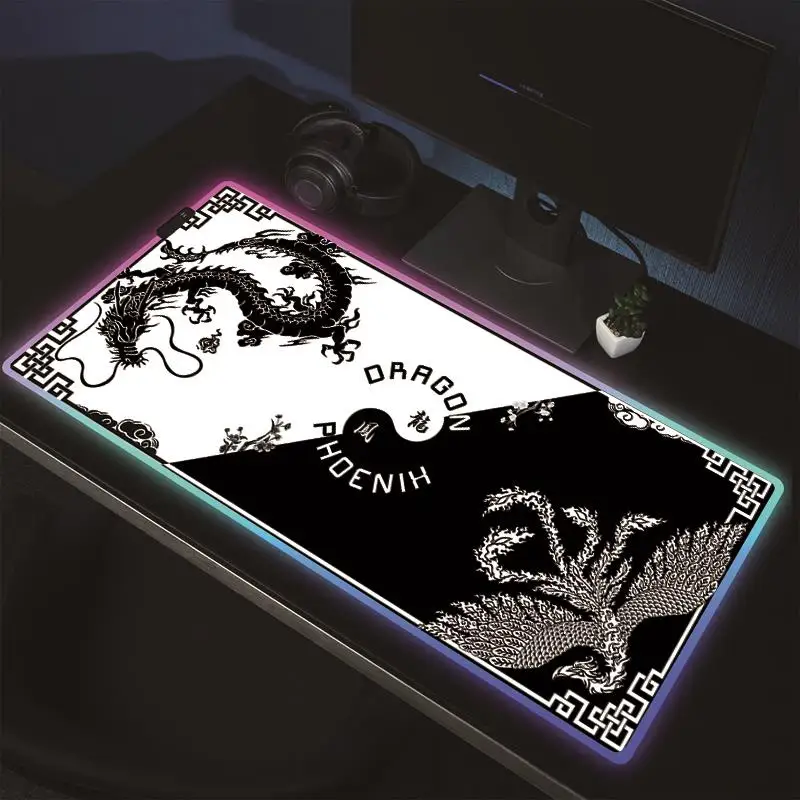 With Backlit RGB Mouse Pad Japanes Dragon Mouse Mat Large Gaming Mousepad Gamer Rubber Accessories LED Game HD Print Table Mats