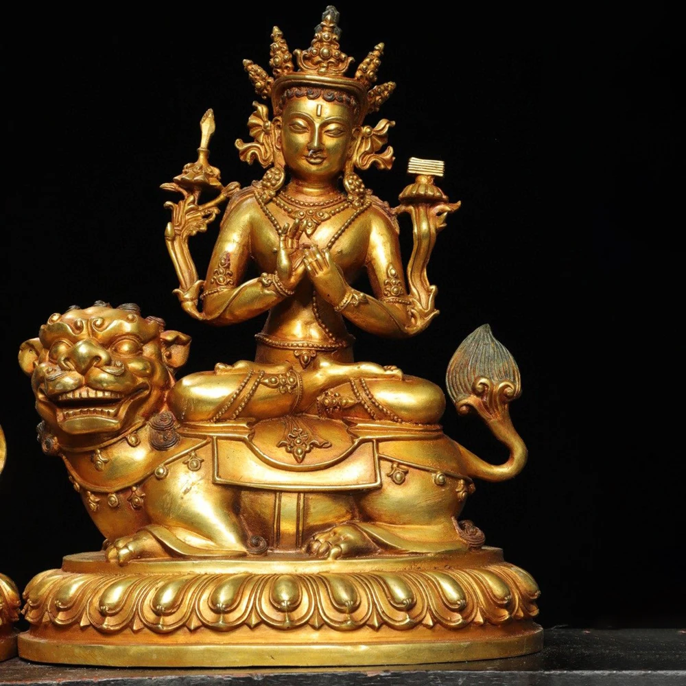 Handmade Antique Pure Copper Gold Plated Samantabhadra Statue Avatamsaka Saints Home Altar Ornament Gift