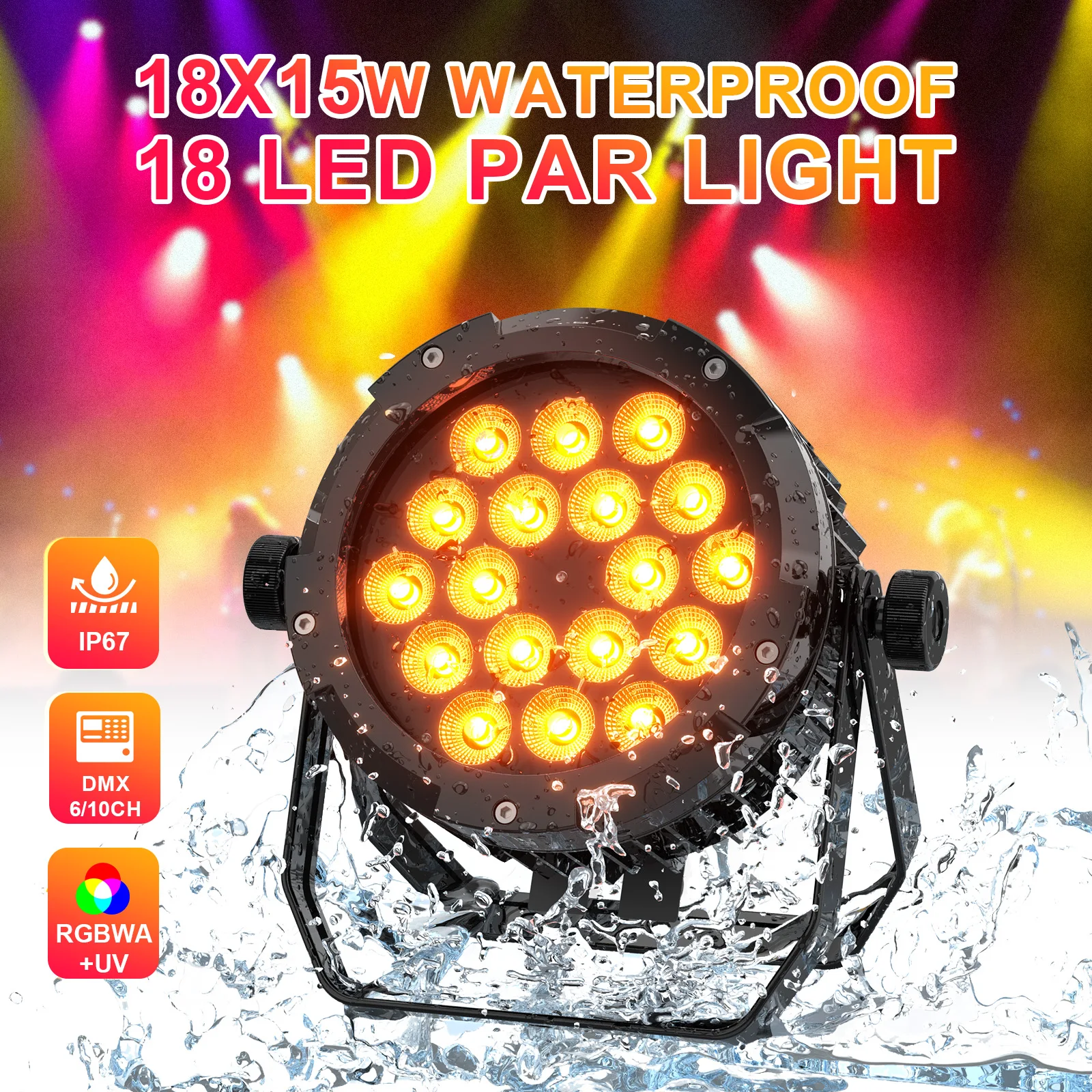 Yiflamefly 4 Pcs 18*15W RGBWA+UV Waterproof 6 in 1 LED Par Light Stage Light DJ Light for Disco Dance Hall Party Bar Performance