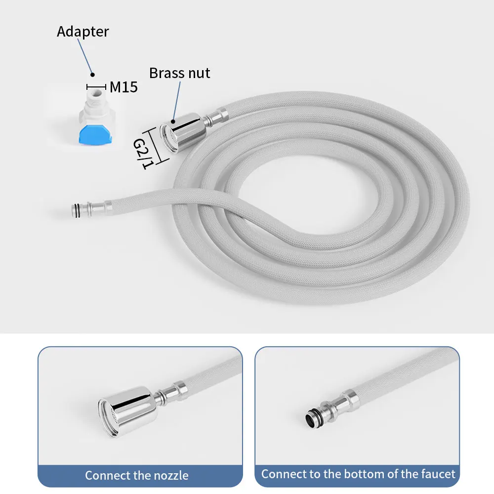 

1.5m Kitchen Faucet Hose With Adapter 360° Rotation Pull Out Nylon Braided Shower Hose Quick Connect Kitchen Accessories