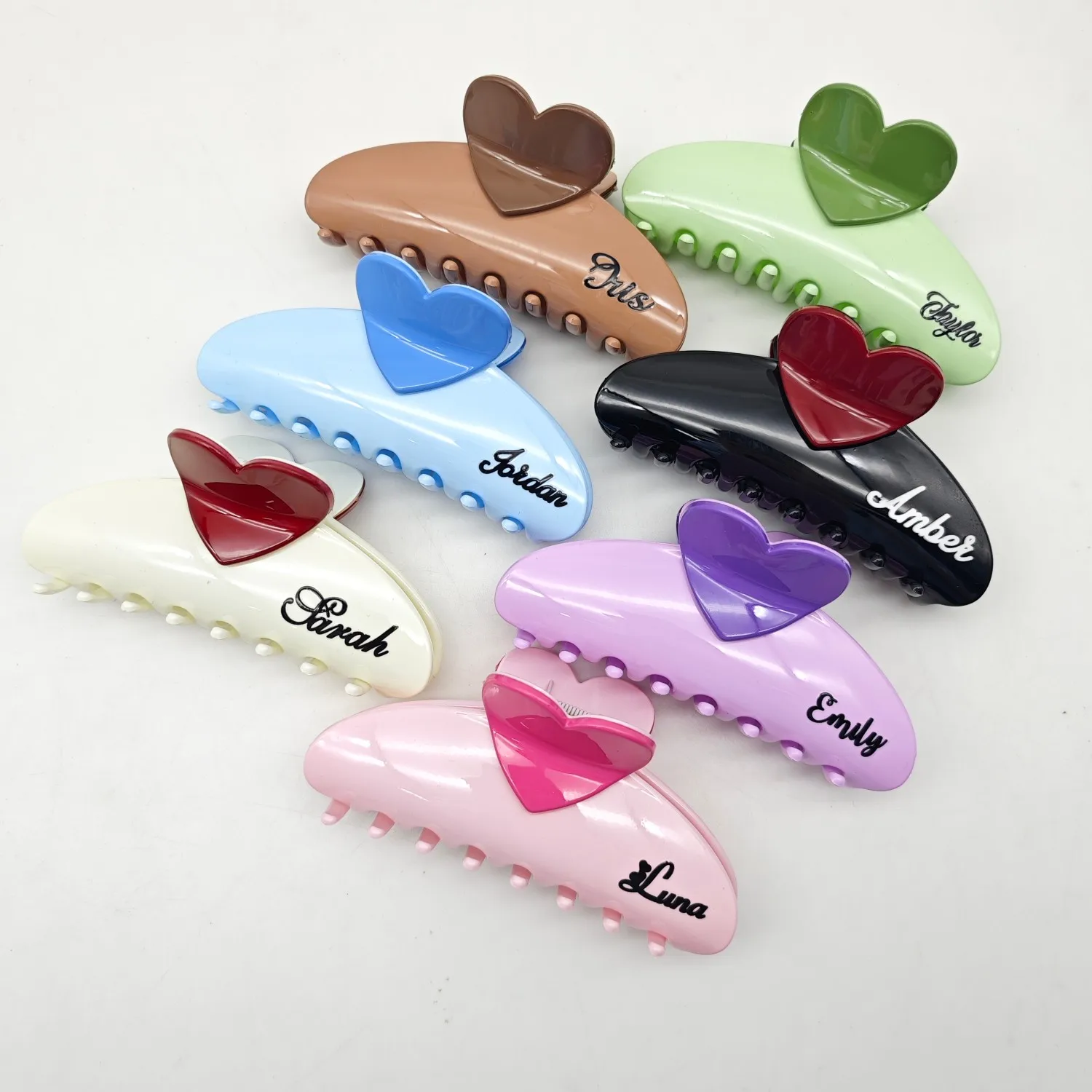 DOREMI Summer Colorful Heart Design HairClaw 13cm Women Custom Name Color Hairclip Shark Clip