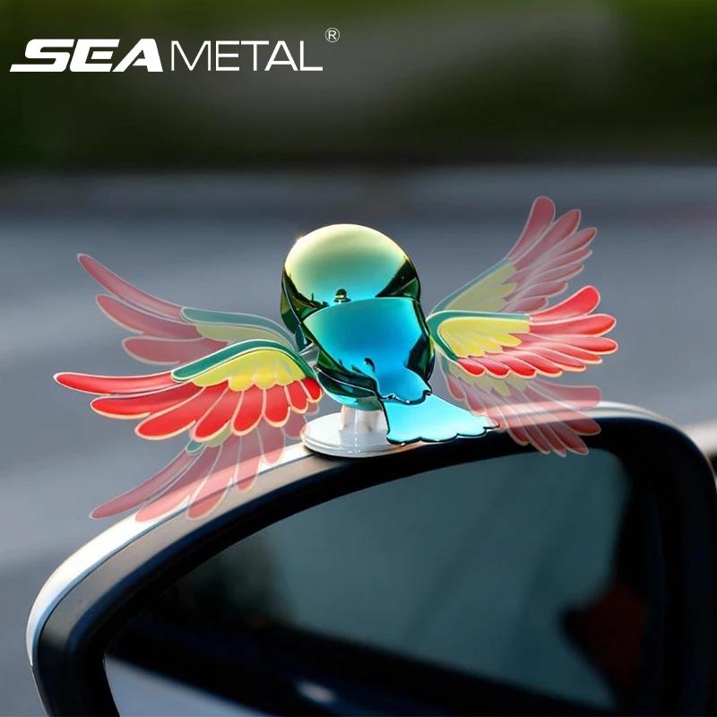SEAMETAL Ornamento de carro de pássaro voador, abas divertidas, asas, decoração para espelho retrovisor, simulação de pássaro voador, acessório para c