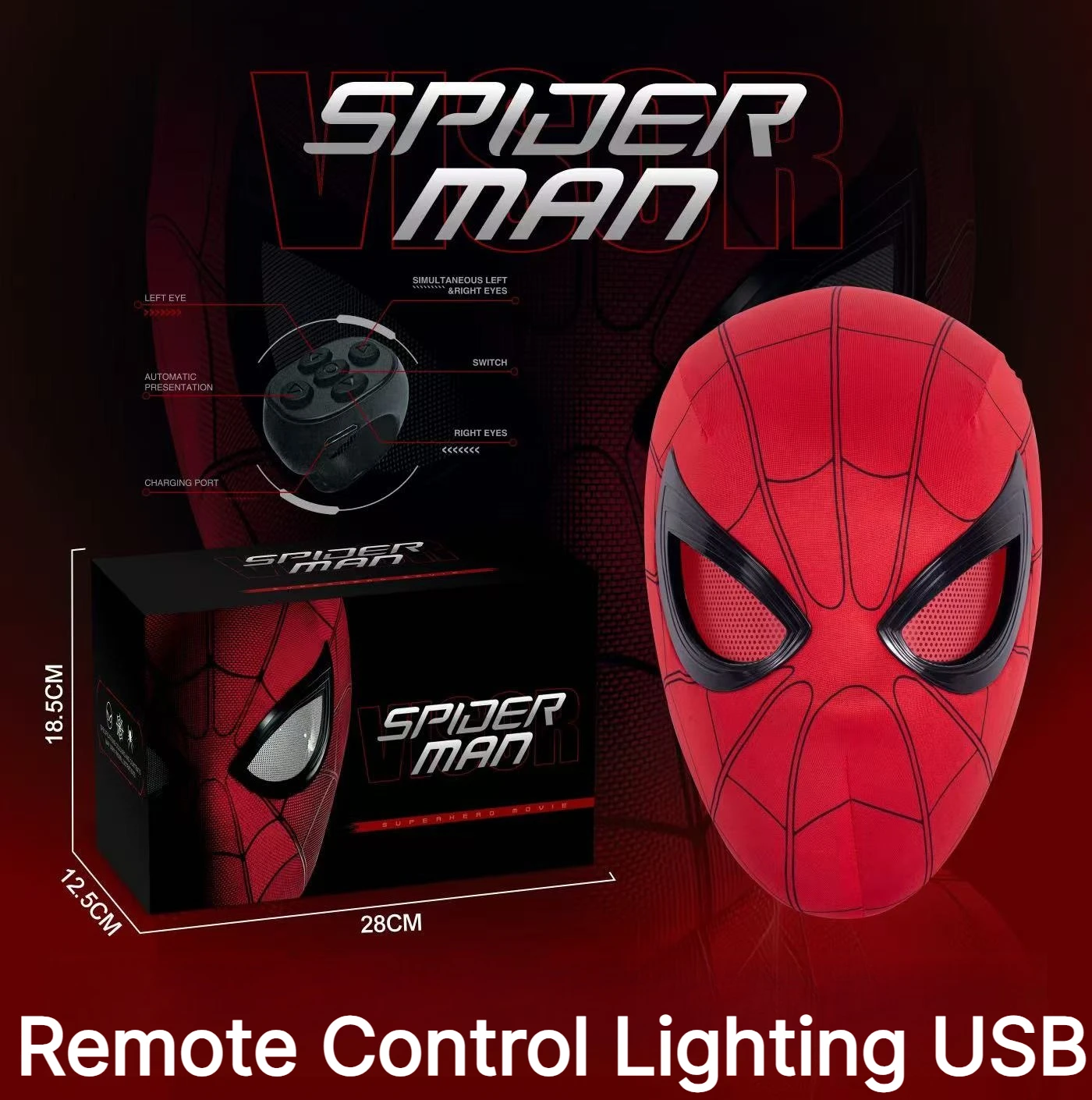 Auf Lager: Miles Spider-Man 1:1 Maßstab Elektronische Maske mit Beweglichen Leuchtenden Augen, Ringsteuerung, Cosplay-Spielzeug, Geschenk für Jungen
