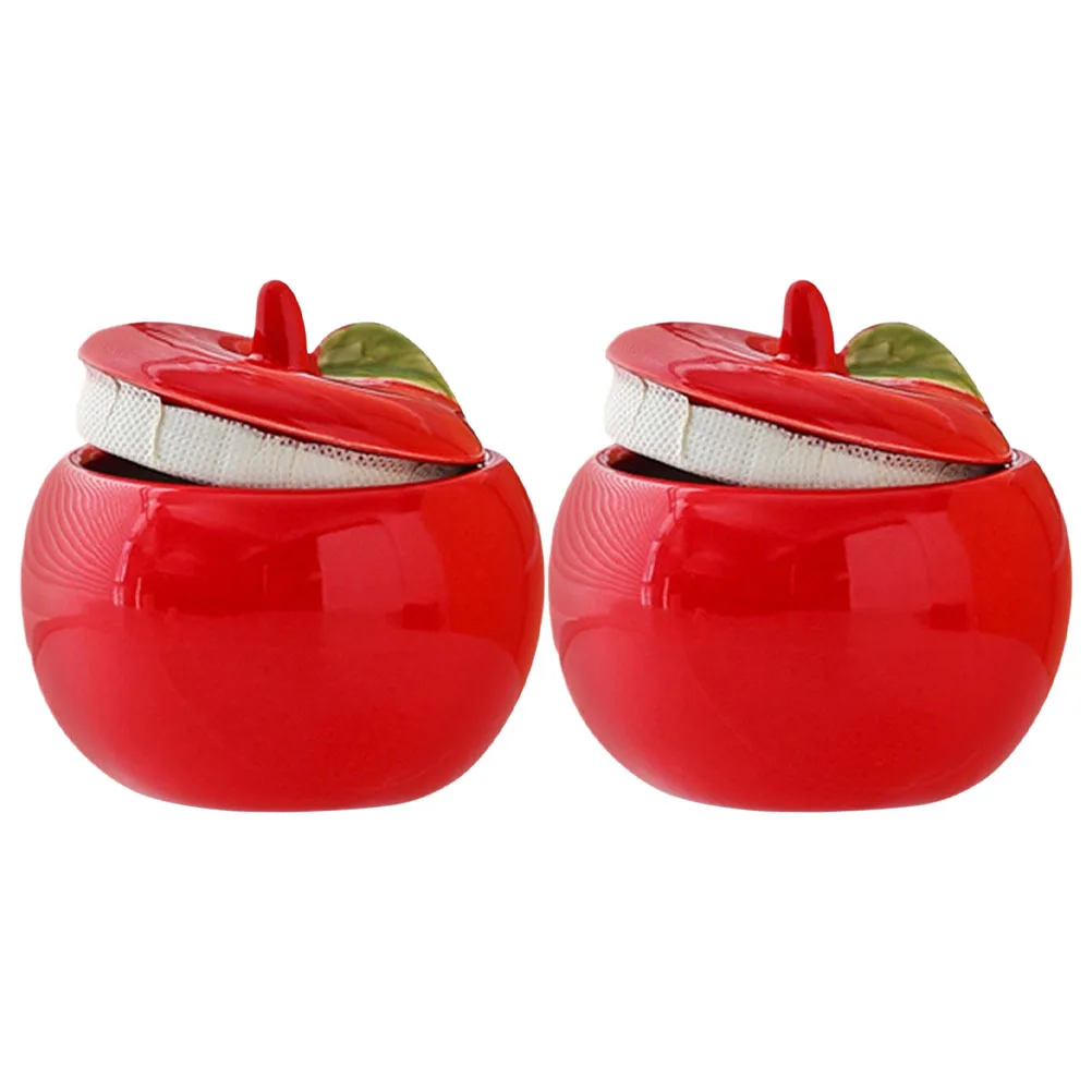 

2Pcs Christmas Ceramic Apple Containers Red Apple Jar Food Storage Container Sugar Bowl Candy Jar Spice Pot Tea Canister