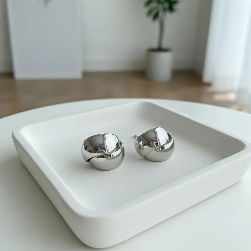 Retro C-Shaped Double Ring Earrings Women's Copper Electroplated Ear Hoops Fashion Jewelry Accessories