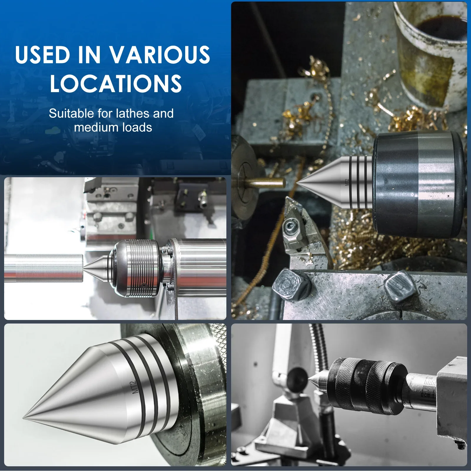 MT2 Precision Live Revolving Center Medium High Speed Bearing Lathe Tool Rotary Center Dustproof Tailstock Center for Lathe