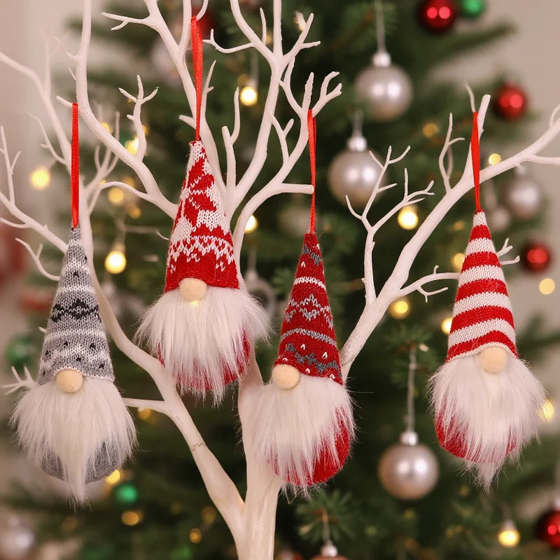 4 unids/set Navidad muñeco de Papá Noel sin rostro colgantes de punto gnomos muñeca árbol de Navidad adornos colgantes decoraciones navideñas para el hogar