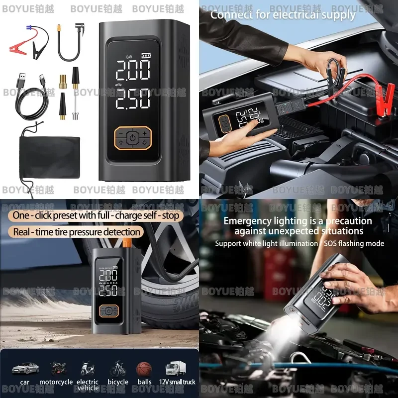 6000mAh Portable Car Jump Starter Air Compressor Multi Function Battery Booster Tire Inflator Pump for Gas Diesel Vehicles