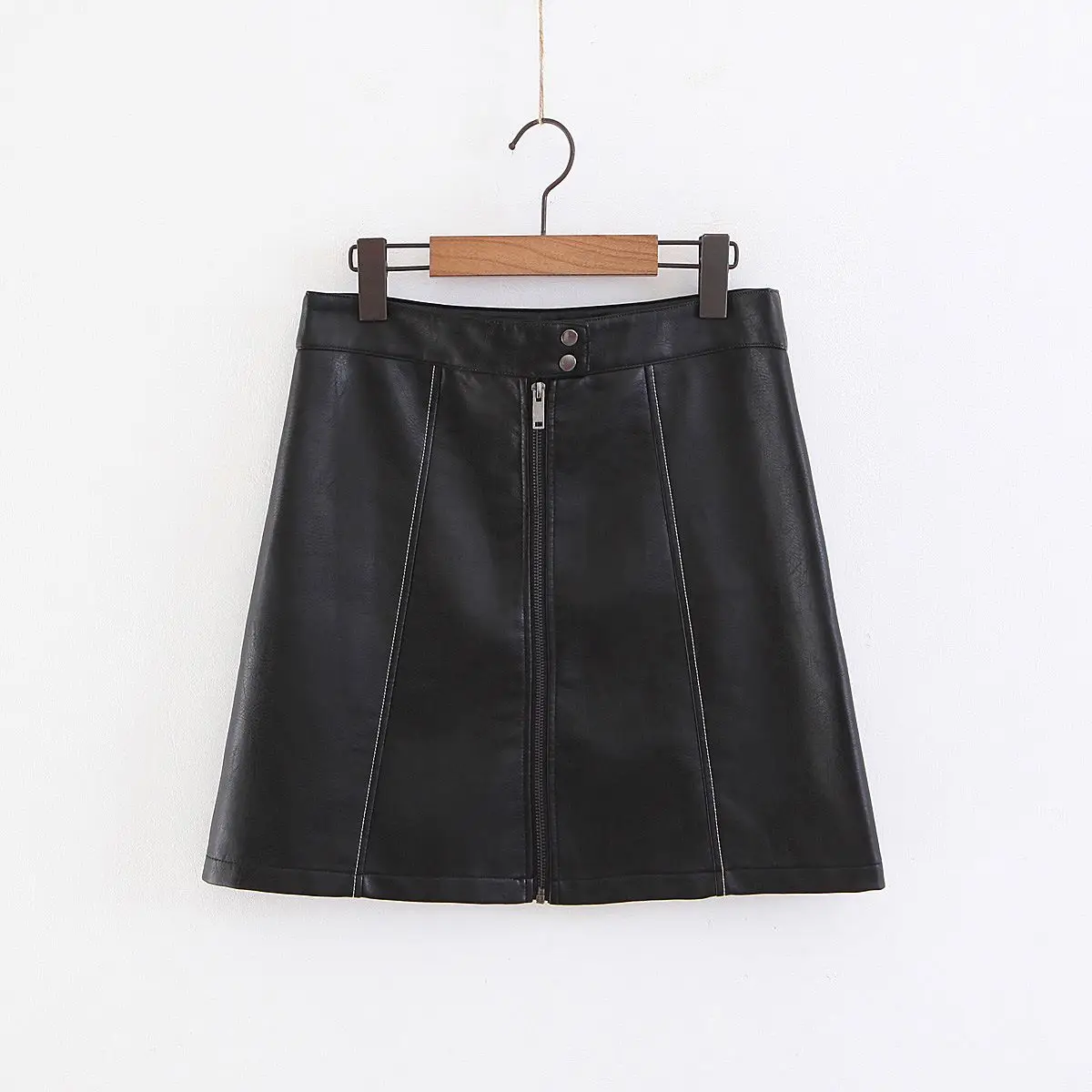 Ins Overskirt For Women High Waist Bright Line Zipper Hong Kong Style Black Hip Wrap Pu Leather Skirt Plus Size Good Quality