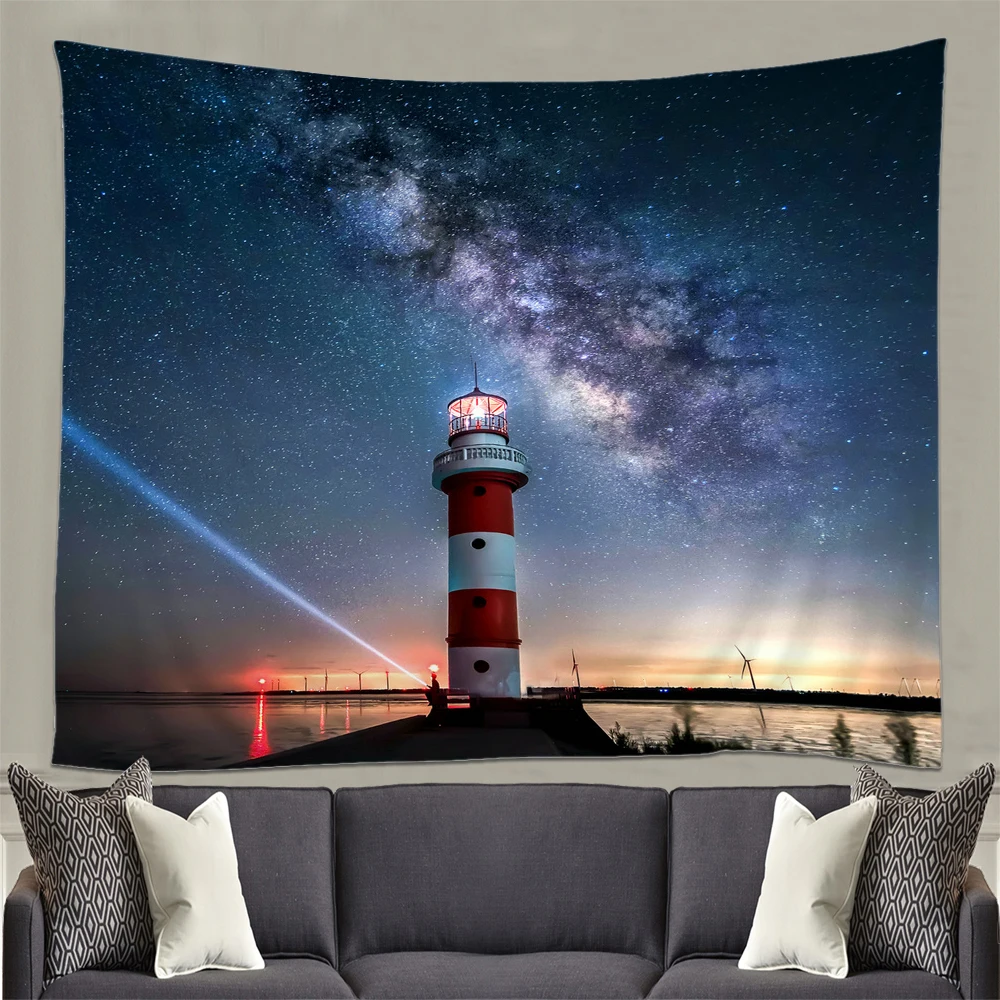 Lighthouse Tapestry Nautical Tapestries Sea Landscape Wall Hangings For Boys Teen Bedroom Decor, Islands Coastal Wall Artwork