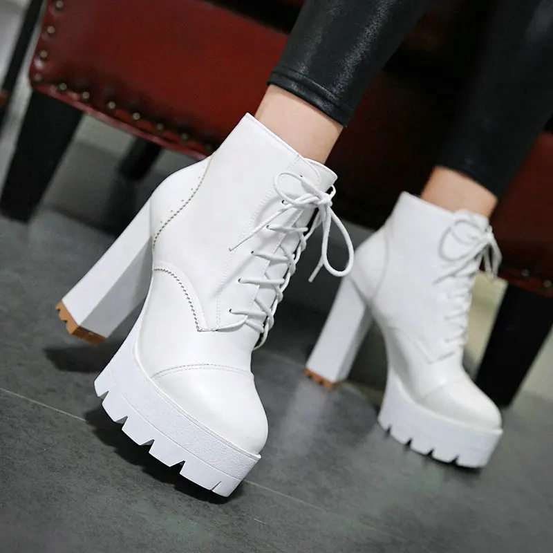 Soft PU Leather White Black Round Toe Block High Heel Over-the-knee Boots Platform Womens Shoes Winter Heels Stretch Overknees