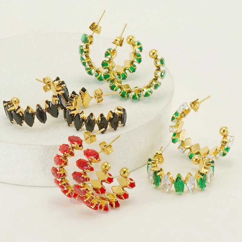 Fashion Stainless Steel Gold Plated Color Blocked Earrings Unique Unique Ear Studs For Women Banquet Party Jewelry