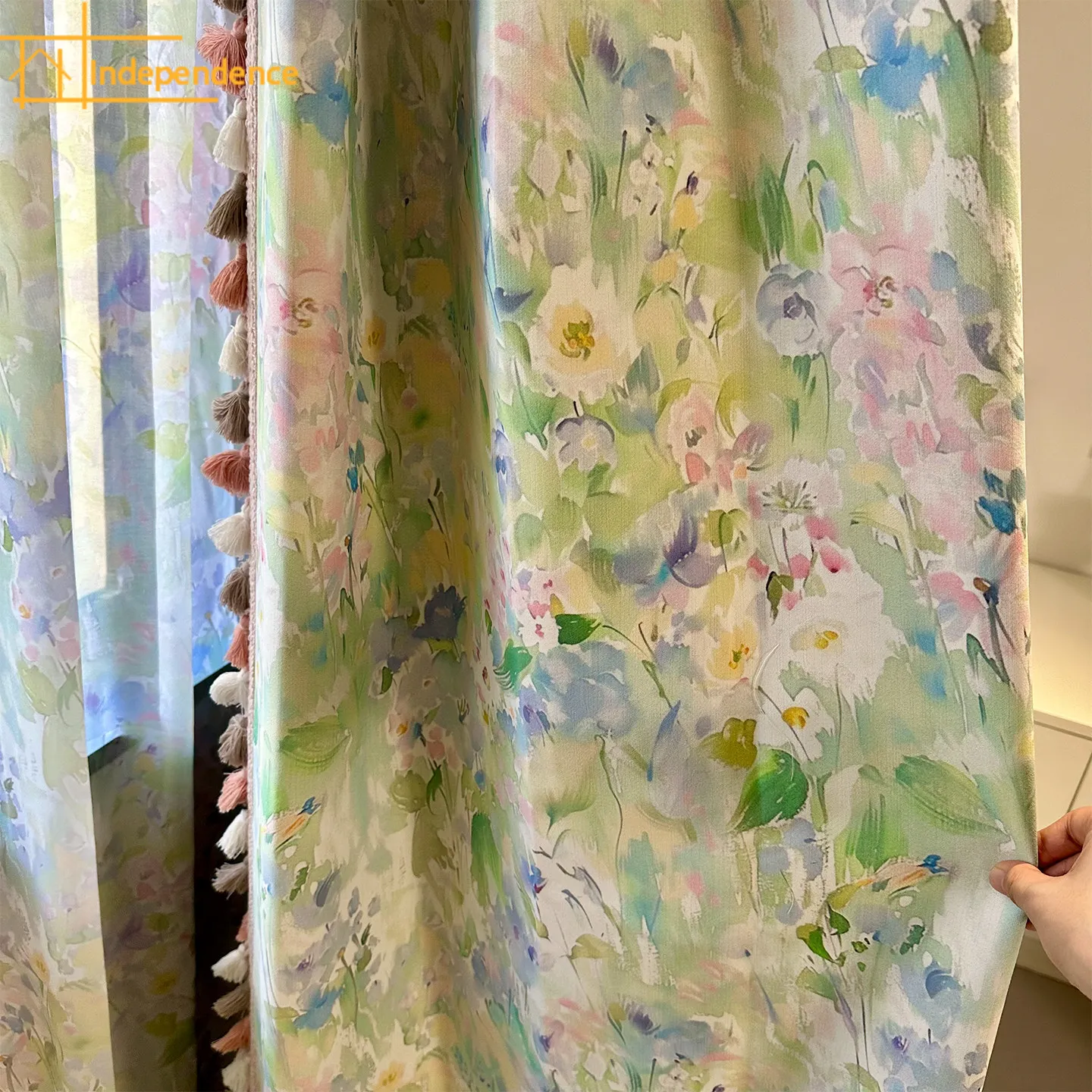 Countryside Oil Green Printing Sunscreen and Blackout Curtains for Living Room Bedroom Partition Curtains Customized Balcony