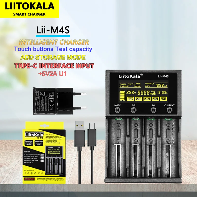 LiitoKala Lii-M4S 18650 LCD multifunctionele batterijlader voor 3.7V 1.2V 26650 21700 14500 18350 17500 AA AAA A C en andere