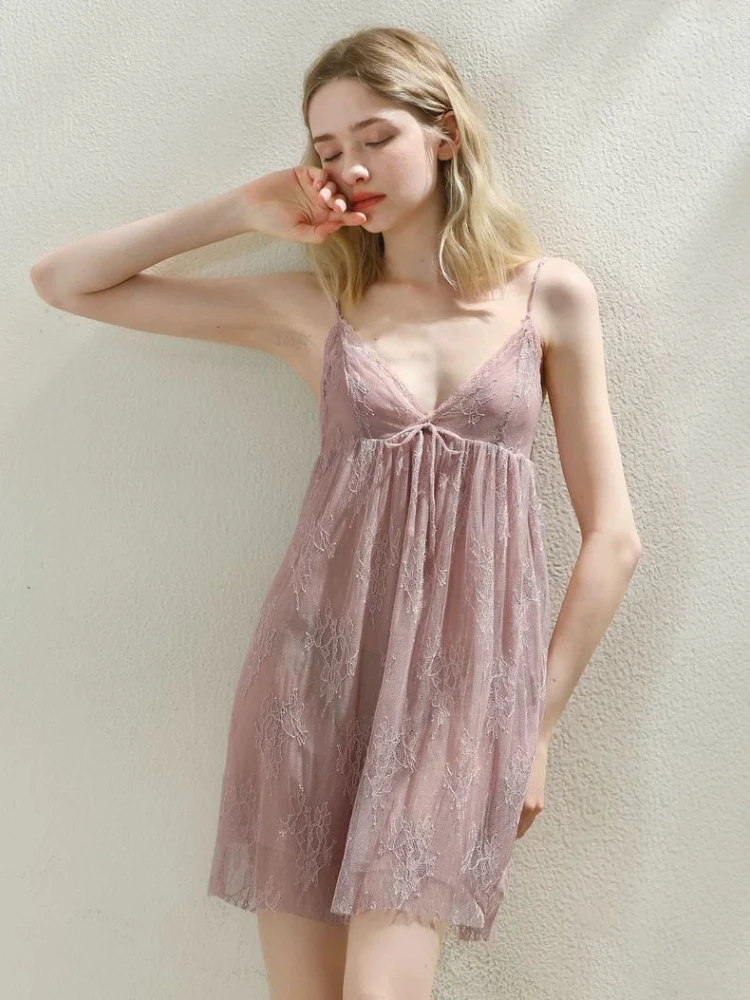 

150kg Plus Size Sexy Women Nightwear Slip Dress Full Lace See Through Nightie Pyjama Loose Nightgown Short Sleep Home Dress