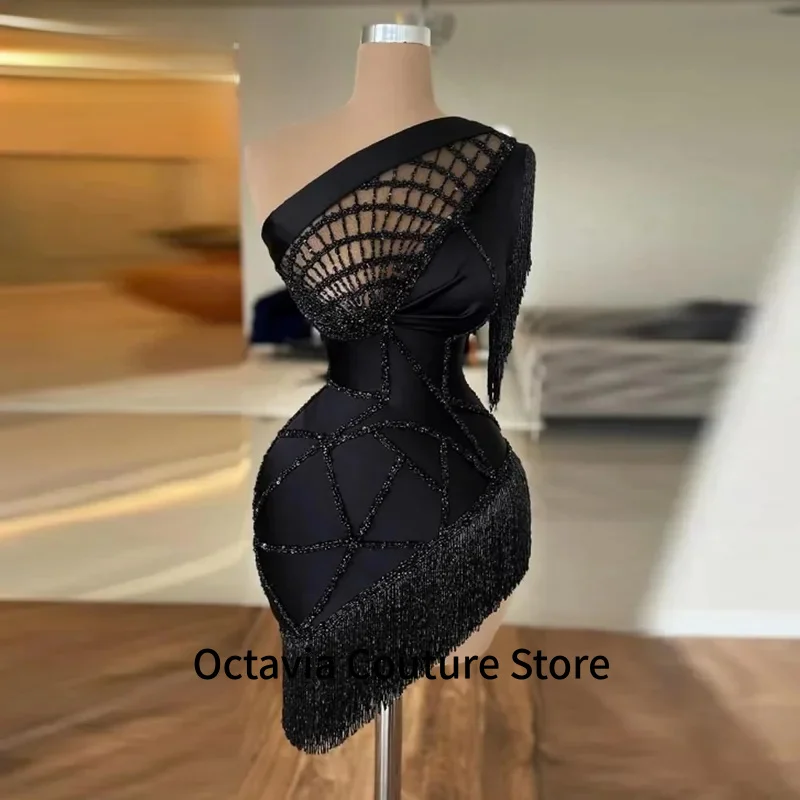 

Glamorous One-Shoulder Short Cocktail Dresses for Women with Beading Satin Party Gown Vestidos De Festa Customized