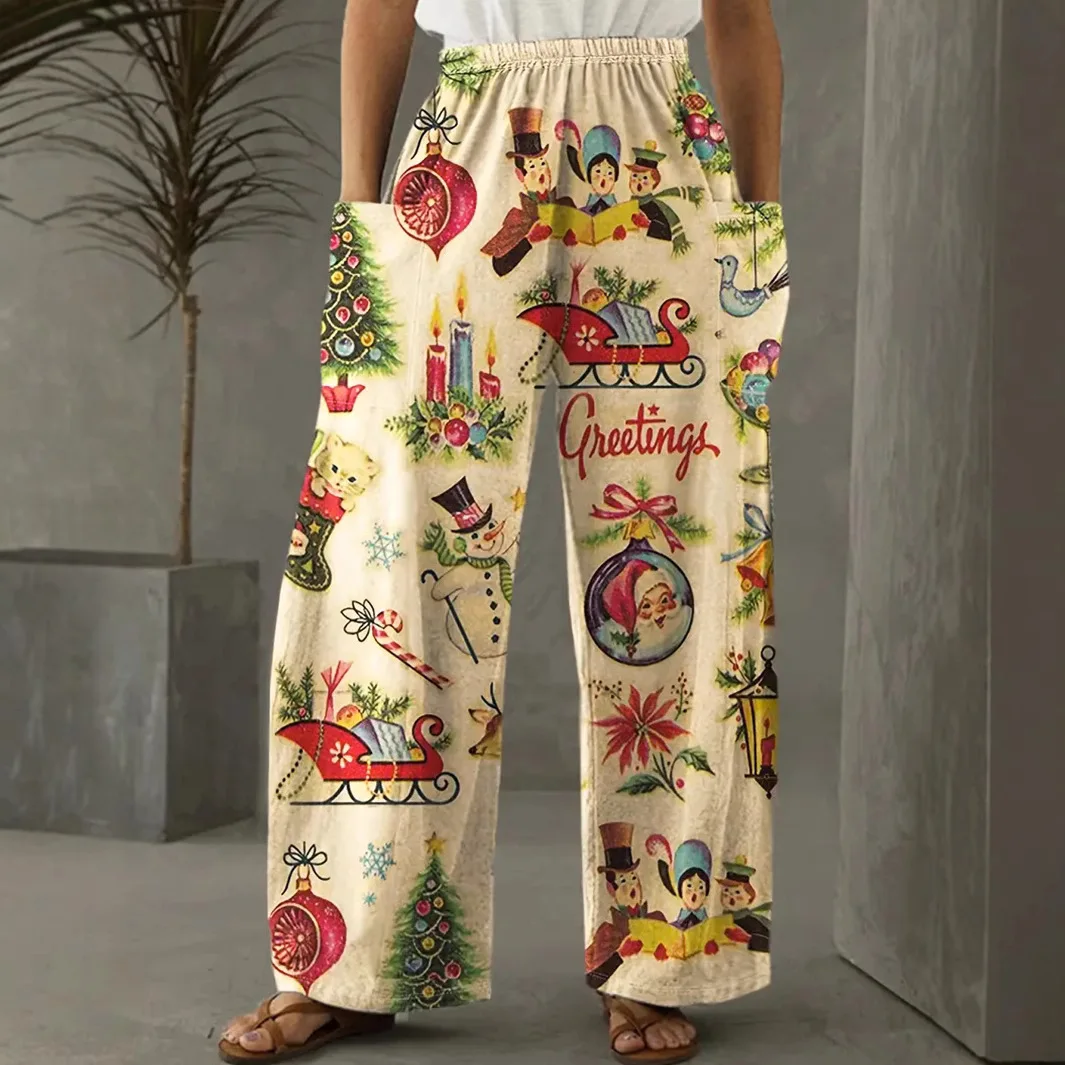 

TM-042 Женские прямые брюки с рождественскими героями мультфильмов больших размеров, свободный крой, поставка в европейском и американском стиле