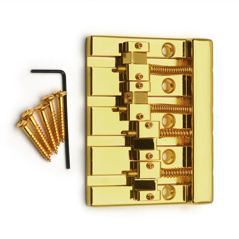B06C-Vintage-Style 4 String Bass Bridge 19MM سلسلة تباعد أسفل نقطة تثبيت 82.3X63.5MM من خلال سلسلة جبل الذهب