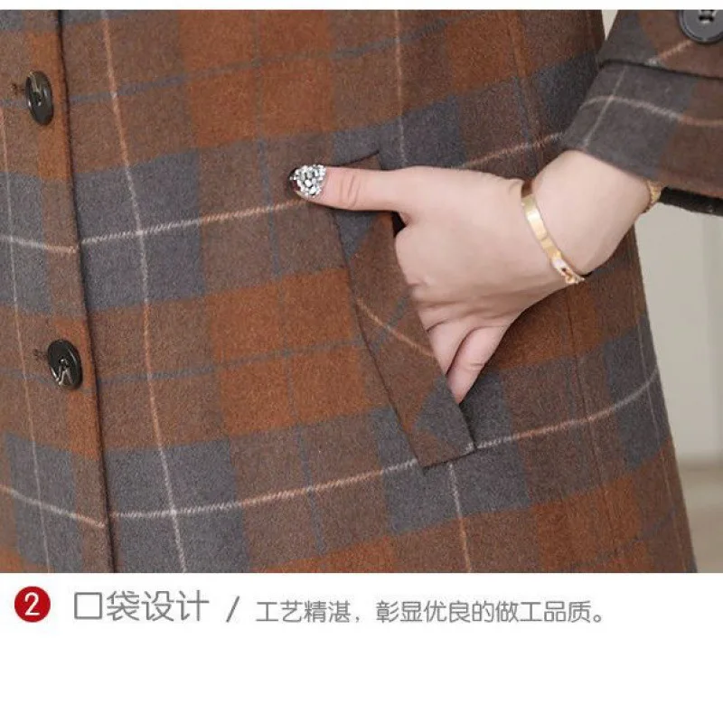 2023 autumn and winter new double-sided woolen coat women's medium and long doll collar large plaid single-breasted high-end