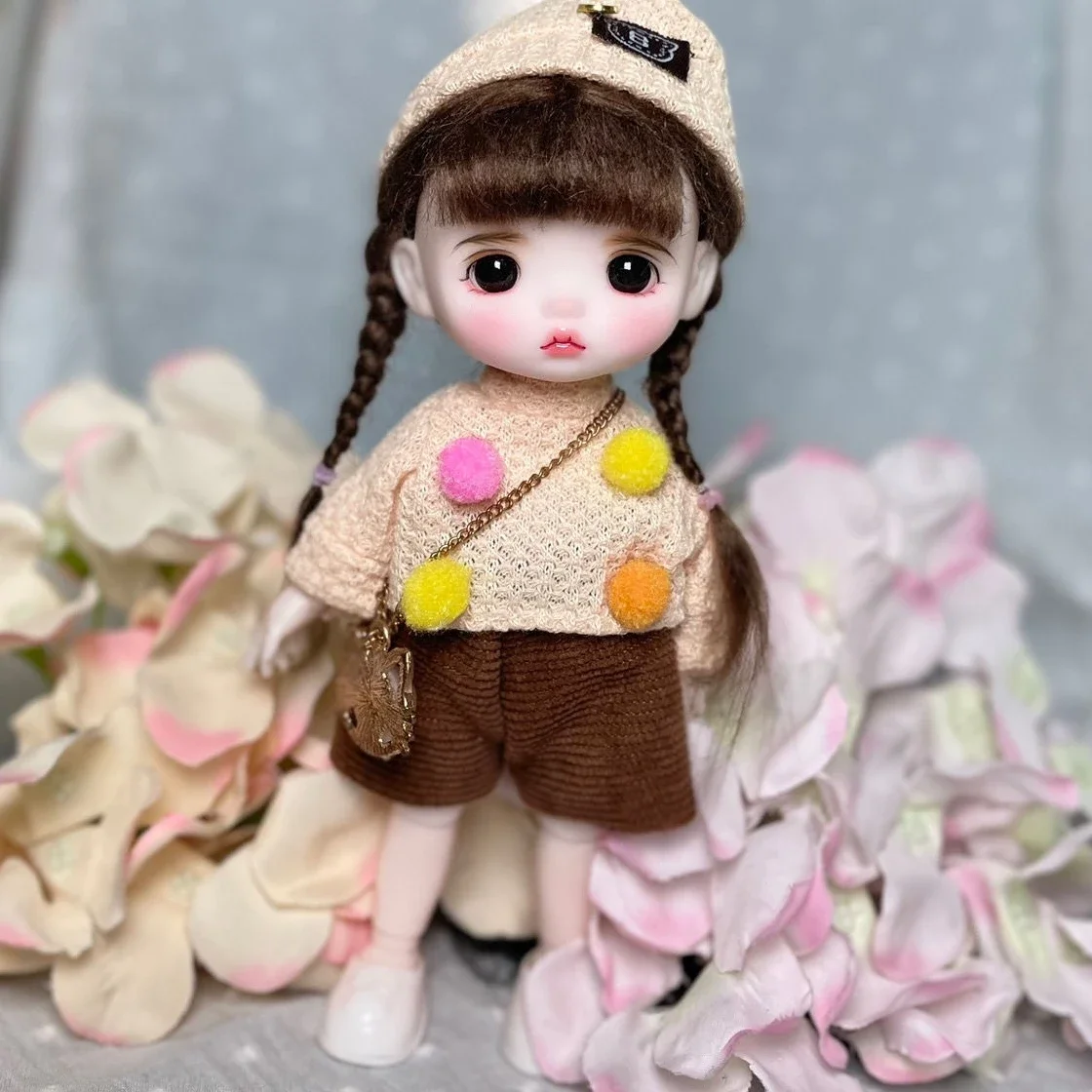 16cm Handmade BJD Doll Little Girl Blue Eyes Pocket Doll Changable Wig Open Head Toys Fullset for Girl Birthday Gift