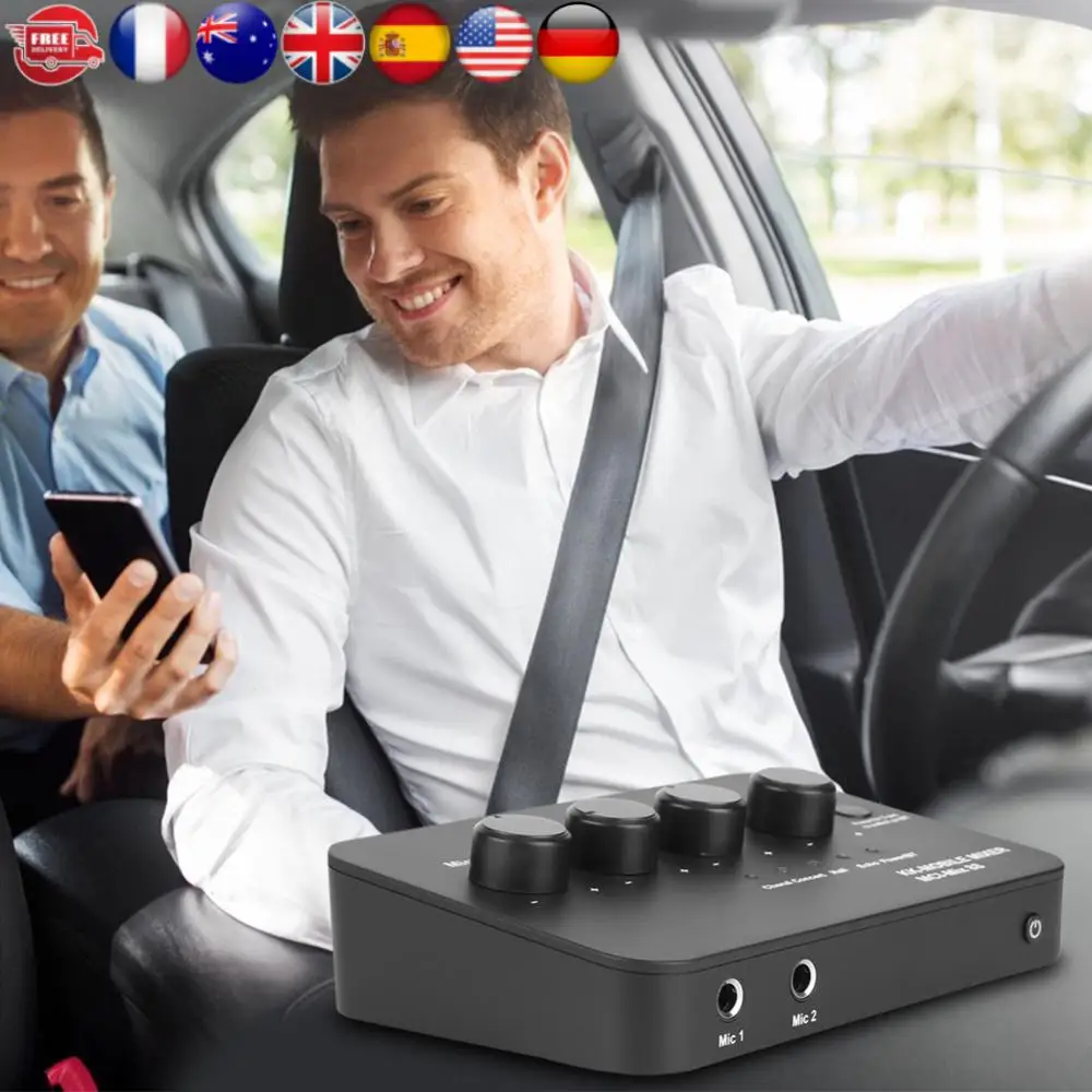 Compact Karaoke Audio Mixer AUX IN/OUT BT Connection with 2 Mic Inputs Digital Audio Sound Karaoke Machine for TV/PC & Amplifier