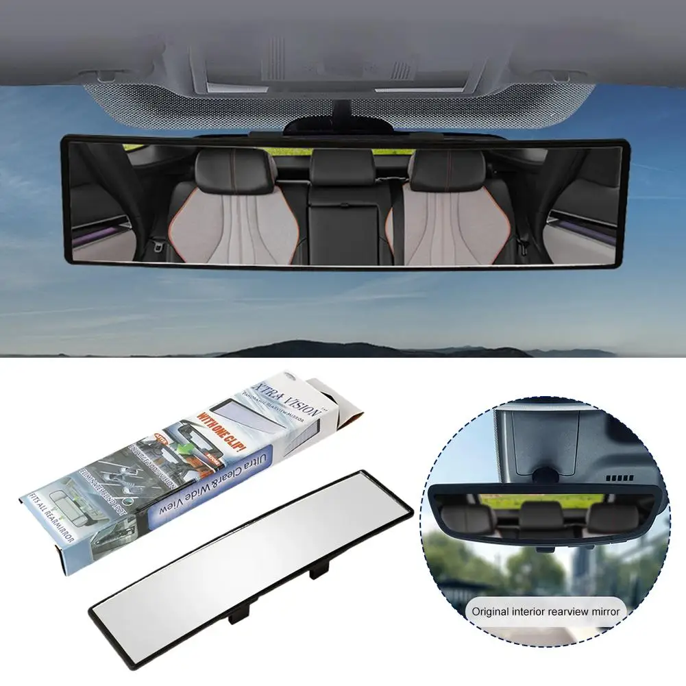 Universal Anti-Glare Wide-Angle Convex Rearview Mirror Car Interior Easy Clip-On 285mm HD Panoramic Anti-Fog Safety Accessory